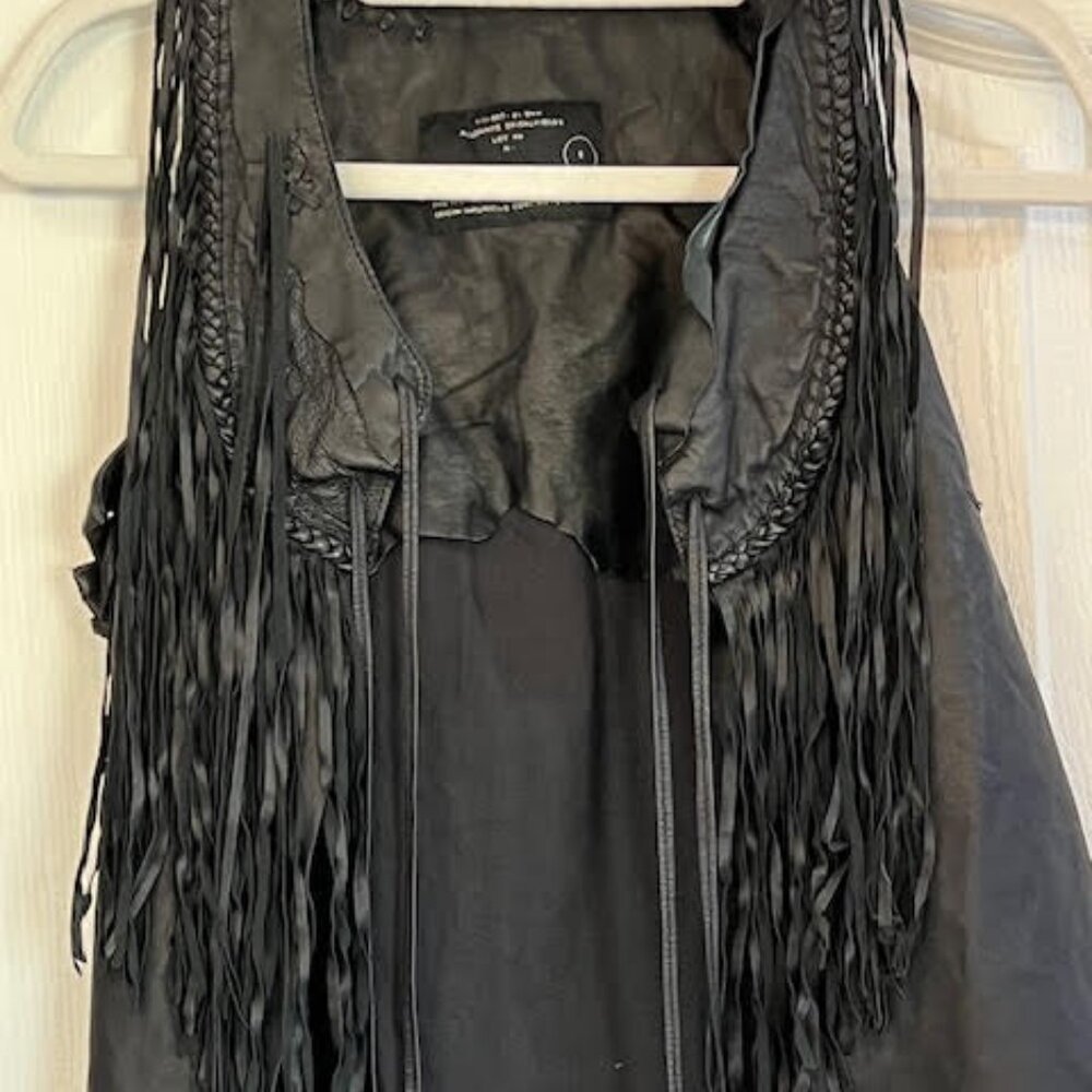 AllSaints Iconic Leather Rocker Fringed Gilet Vest - Picture 2 of 12